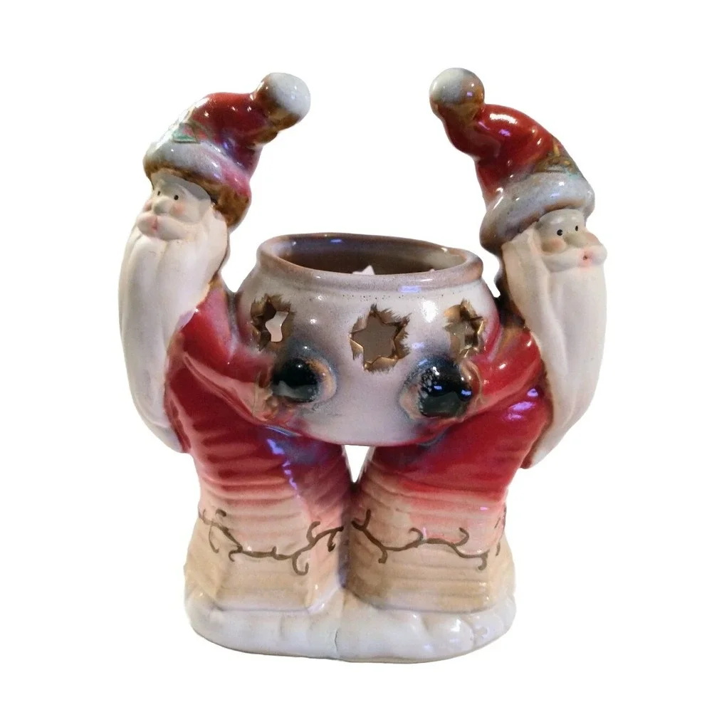 Vintage Christmas Candle Holder Santa St Nicholas Votive Tea Light Porcelain